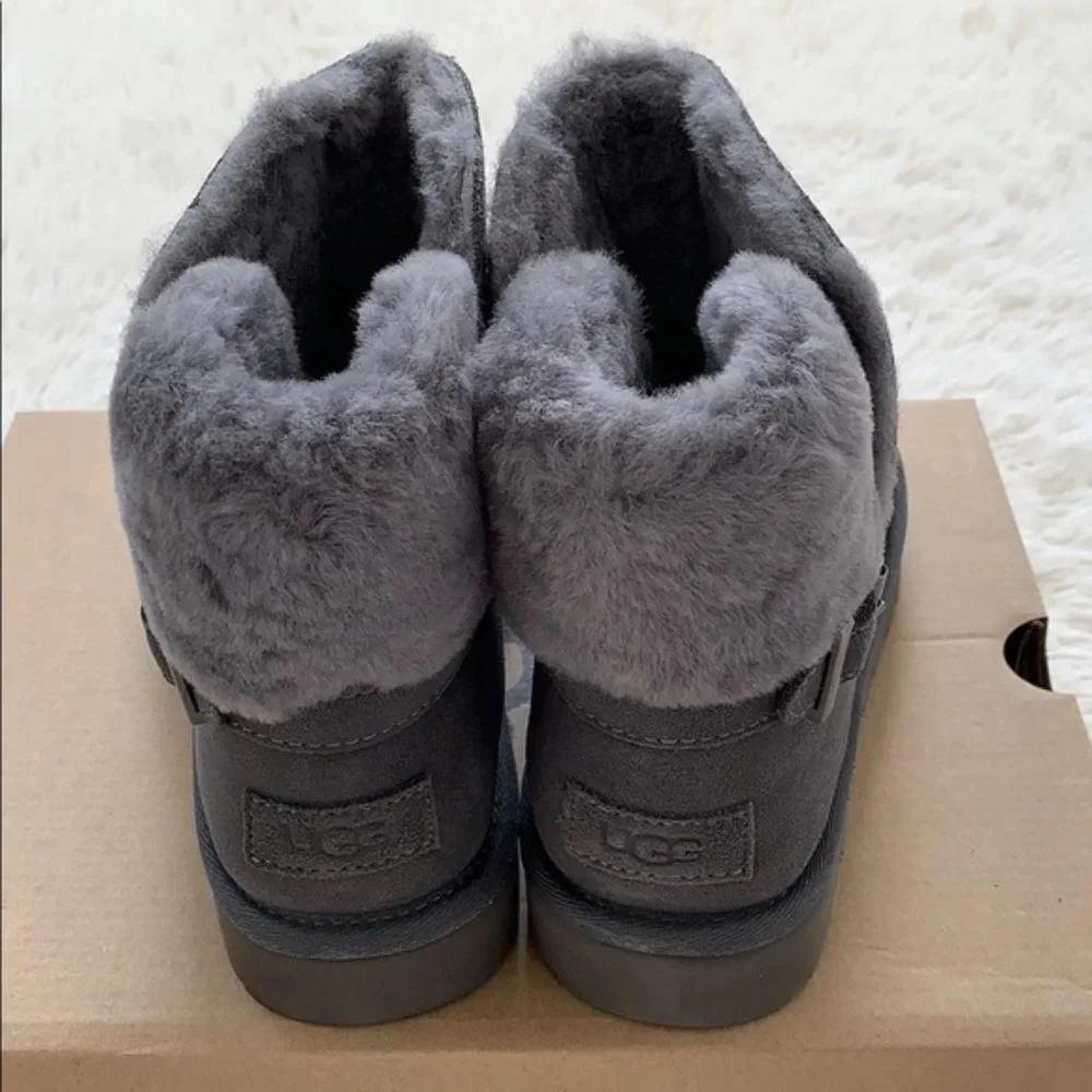 NEW‎ UGG KAREL SUEDE SHEARLING MINI BUCKLE BOOTS